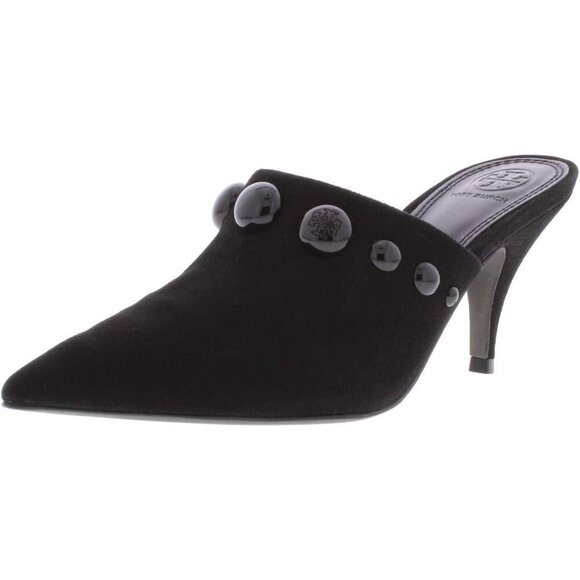 NWT Tory Burch Black Suede Georgina Stud Kitten Heel Mule Sandal Size 8.5 - Picture 13 of 14